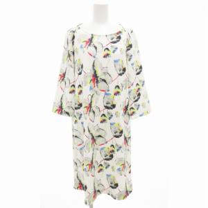ワンピース ひざ丈 七分袖 花柄 XL 白 ホワイト /GV