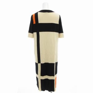 dama collection ニットワンピース 半袖 ひざ丈 ハーフボタン M 黒 ブラック ベージュ /GV