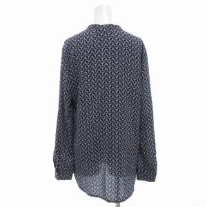 fifilles タグ付き キーネックシャツ ブラウス 長袖 総柄 紺 ネイビー /GV