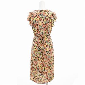 fifilles 美品 ノースリーブワンピース ひざ丈 花柄 フリル Vネック ピンク 白 ホワイト /GV