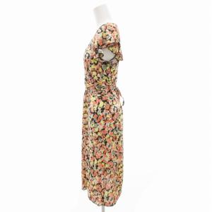 fifilles 美品 ノースリーブワンピース ひざ丈 花柄 フリル Vネック ピンク 白 ホワイト /GV