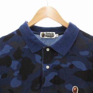 A BATHING APE ポロシャツ ロゴ刺繍 迷彩 半袖 紺 ネイビー XL 001P0J801001M /FF