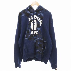 パーカー プルオーバー 迷彩 ロゴプリント XL ネイビー 001PPJ301007M