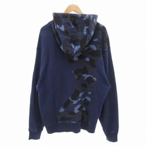A BATHING APE パーカー プルオーバー 迷彩 ロゴプリント XL ネイビー 001PPJ301007M