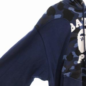 A BATHING APE パーカー プルオーバー 迷彩 ロゴプリント XL ネイビー 001PPJ301007M