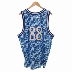 A BATHING APE ゲームシャツ ナンバリング 88 ロゴ 刺繍 迷彩 ノースリーブ 2XL 青 ブルー 白 ホワイト /FF