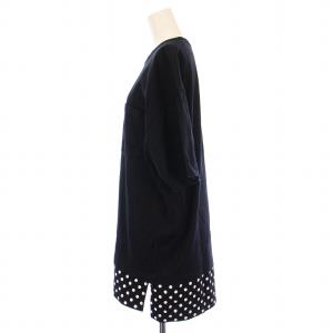 COMME des GARCONS HOMME Tシャツ カットソー 半袖 クルーネック チュニック丈 切替 水玉柄 ドット柄 M 黒 ブラック /BB