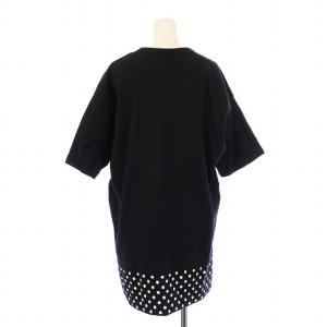 COMME des GARCONS HOMME Tシャツ カットソー 半袖 クルーネック チュニック丈 切替 水玉柄 ドット柄 M 黒 ブラック /BB