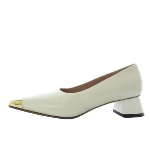 パンプス チャンキーヒール ポインテッドトゥ レザー 37 ホワイト PUMS001304 /YO14