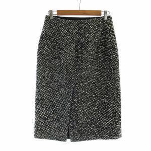 PRADA ツイードスカート ミドル ジップフライ タイト 38 S 黒 ブラック 白 ホワイト GY19 /MQ