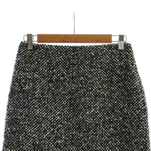 PRADA ツイードスカート ミドル ジップフライ タイト 38 S 黒 ブラック 白 ホワイト GY19 /MQ