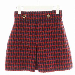 インターロッキングG 台形スカート 千鳥格子柄 ボックスプリーツ 38 レッド ブラック