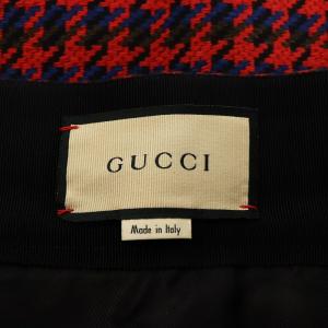 GUCCI インターロッキングG 台形スカート 千鳥格子柄 ボックスプリーツ 38 レッド ブラック