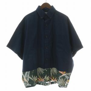 BEACON ボタンダウンシャツ アロハ カジュアル 半袖 レギュラーカラー 切替 1 紺 ネイビー 21SBM-B06143