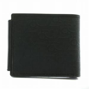Christian Dior 財布 二つ折り レザー トロッター柄 総柄 ゴールド金具 黒 ブラック /XZ GY11