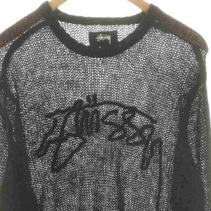 STUSSY Loose Knit Logo Sweater ニット セーター モヘヤ混 ウール混 M 黒 /MI OS