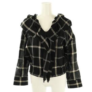 ヨウジヤマモト 25SS LINEN/NYLON PLAID GATHERED BLOUSE