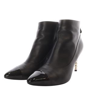 CHANEL ブーティ ココマーク フェイクパールヒール レザー 37C ブラック G35548