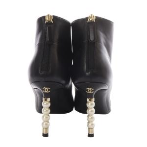 CHANEL ブーティ ココマーク フェイクパールヒール レザー 37C ブラック G35548