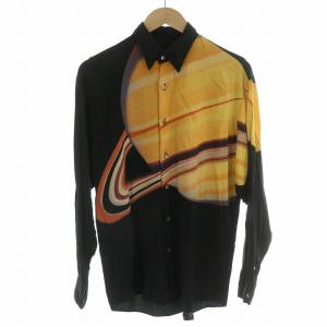 90s ヴィンテージ サターン プリント シャツ 長袖 土星 2 黄 イエロー 黒 ブラック /MP GY18