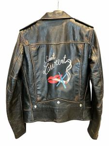 SAINT LAURENT PARIS スモーキングヴィンテージ加工レザー ライダースジャケット 46 ブラック 483225