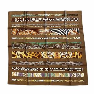 スカーフ シルク アニマル柄 茶 ブラウン AA