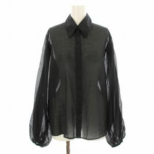 24SS cotton voile ギャザー ブラウス シャツ 長袖 パフスリーブ シアー F 黒 ブラック