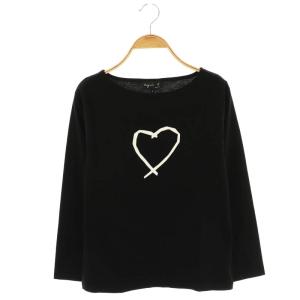 タグ付き ハート 長袖 カットソー Tシャツ ロンT コットン 1 黒 /NR OS