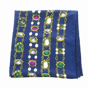 CHANEL 大判 スカーフ ココマーク ジュエリー グリポア 総柄 シルク ネイビー