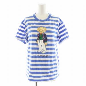 ポロベア Tシャツ カットソー 半袖 ボーダー プリント M 青 ブルー 白 ホワイト /AN32