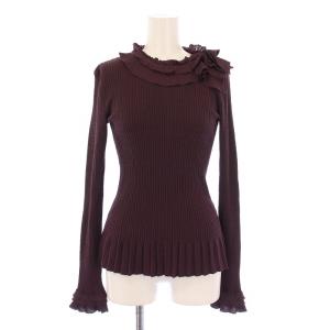 リブニット フリル ストレッチ S ボルドー