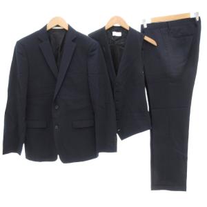 セットアップ 3P スーツ ジャケット 総裏地 シングル パンツ ベスト 38 紺 ネイビー  /AE