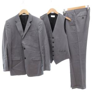 セットアップ 3ピース スーツ ジャケット 総裏地 シングル パンツ ベスト ストライプ 38 グレー