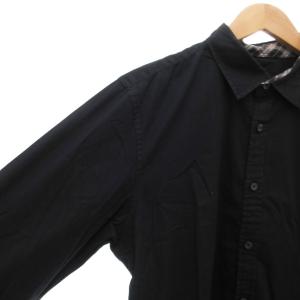 BURBERRY BLACK LABEL カジュアルシャツ ロゴ刺繍 7分袖 衿チェック 3 黒 ブラック /JS