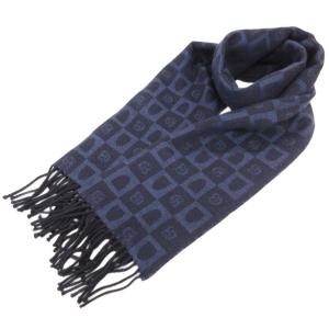 マフラー フリンジ ロゴ総柄 ジャガード 紺 ネイビー /JS