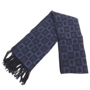 BLACK LABEL CRESTBRIDGE マフラー フリンジ ロゴ総柄 ジャガード 紺 ネイビー /JS