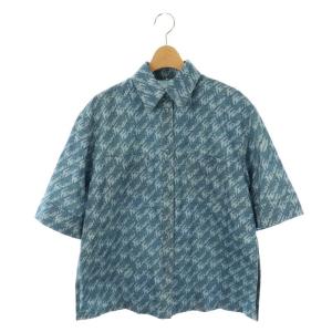 FLF641 AJK2 ロゴ総柄 半袖デニムシャツ IT38 ブルー