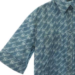 FENDI FLF641 AJK2 ロゴ総柄 半袖デニムシャツ IT38 ブルー