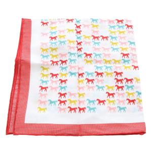 HERMES カヴァルカラー コットン スカーフ バンダナ 馬 白 ホワイト 赤 レッド カレ40 /SR36 OH