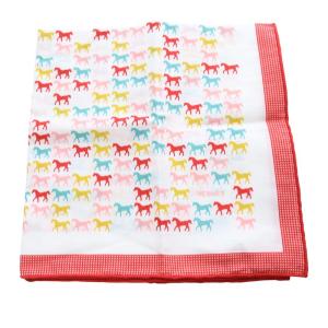 HERMES カヴァルカラー コットン スカーフ バンダナ 馬 白 ホワイト 赤 レッド カレ40 /SR36 OH