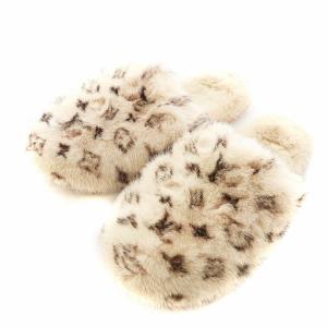 LVスイート モノグラム スリッパ ファー 37-38 ピンクベージュ