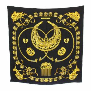 カレ90 LES CAVALIERS D'OR 黄金の騎士 スカーフ ブラック ゴールドカラー