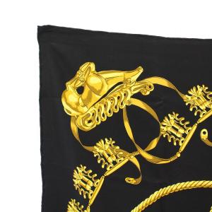 HERMES カレ90 LES CAVALIERS D'OR 黄金の騎士 スカーフ ブラック ゴールドカラー