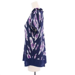PLEATS PLEASE ISSEY MIYAKE イッセイミヤケ ブラウス カットソー ハイネック 半袖 スカル 4 ネイビー PP13-JK723 /KH