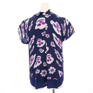 PLEATS PLEASE ISSEY MIYAKE イッセイミヤケ ブラウス カットソー ハイネック 半袖 スカル 4 ネイビー PP13-JK723 /KH