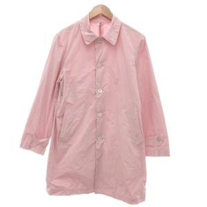ステンカラーコート ひざ丈 ボーダー 長袖 M ピンク /BS
