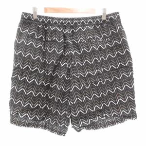 EMPORIO ARMANI バミューダパンツ オールオーバーパターン 総柄 ハーフ丈 イージーウエスト 52 黒系 マルチカラー /UO