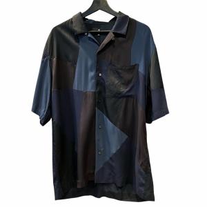PANEL PATCHWORK RAYON SHIRT オープンカラーシャツ 半袖 48 紺 ネイビー