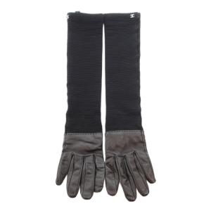 CHANEL ロンググローブ ココマーク シルク ラムレザー 7.5 ブラック