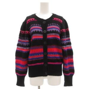 カーディガン ニット ウール 長袖 厚手 ラメ M マルチカラー ボーダー 総柄 /GV GY47